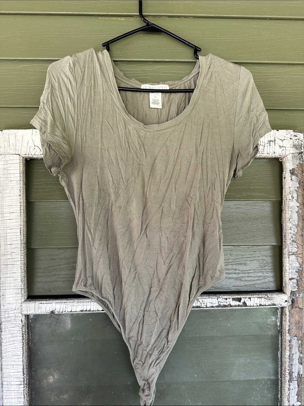 Planet Gold Olive Scoop Neck Short Sleeve Bodysuit
